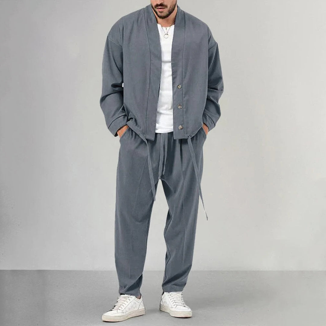 Two-Piece Set - Men's Overshirt and Sweatpants Co-Ord Set-2 piece set-Chaps London-Dark Gray-M-Chaps London