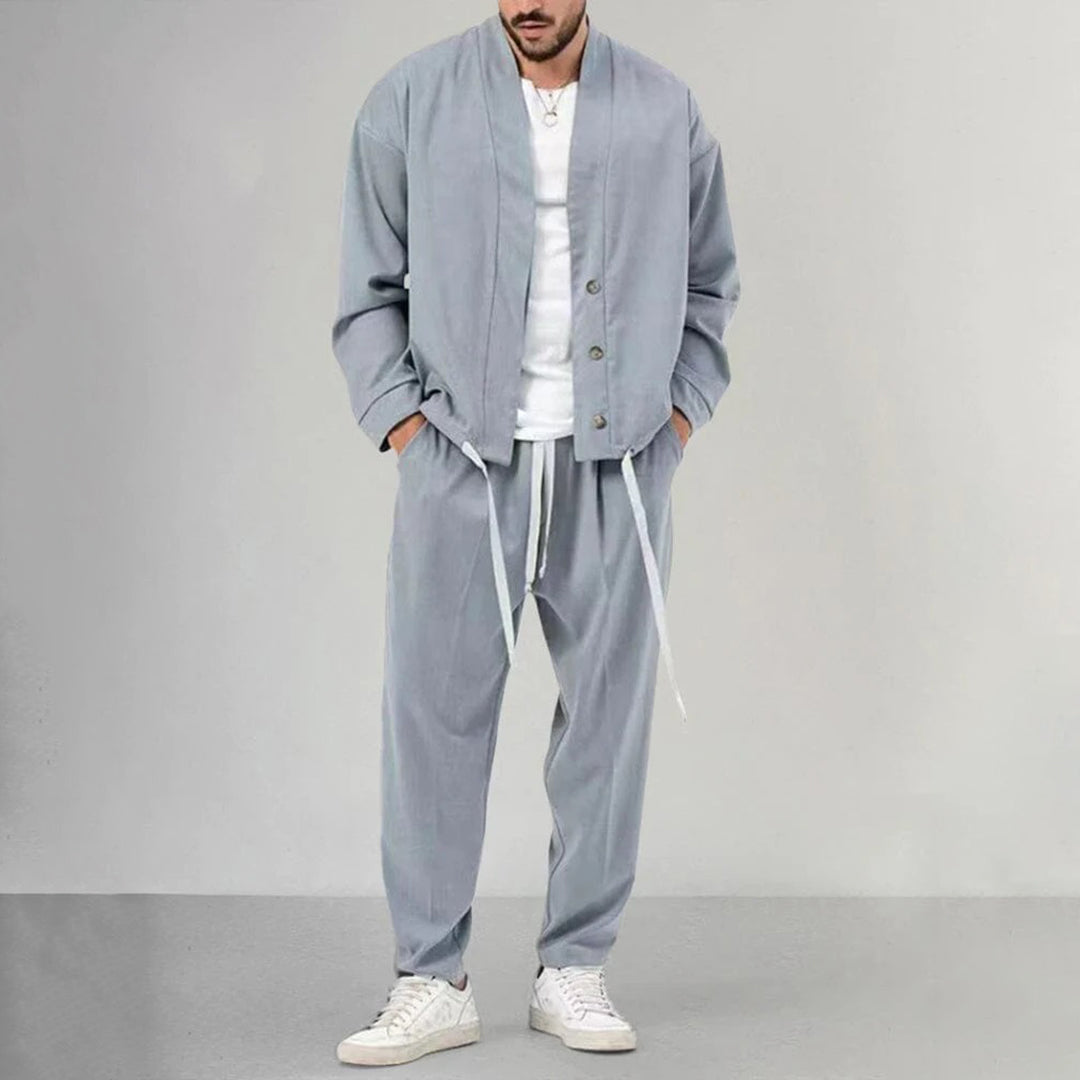 Two-Piece Set - Men's Overshirt and Sweatpants Co-Ord Set-2 piece set-Chaps London-Light Gray-M-Chaps London