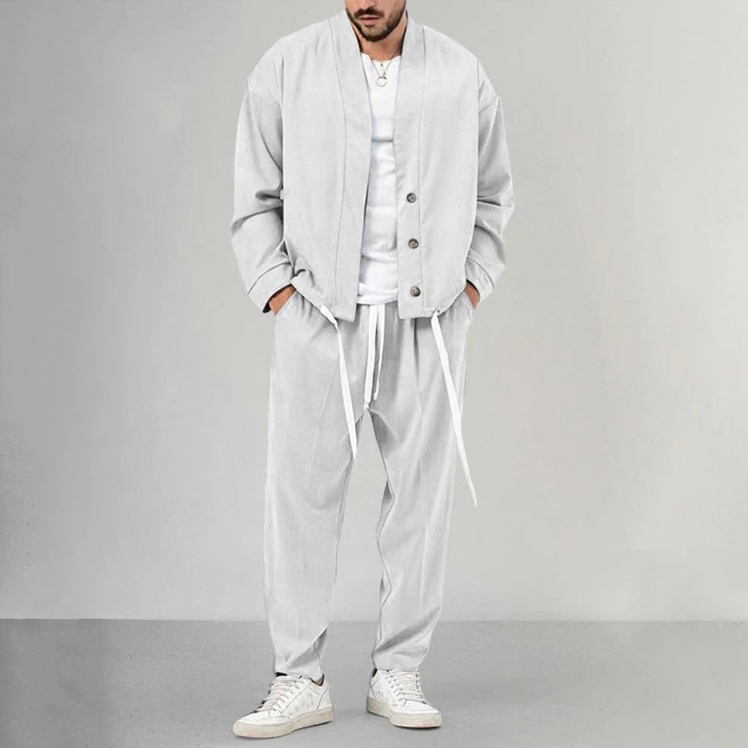 Two-Piece Set - Men's Overshirt and Sweatpants Co-Ord Set-2 piece set-Chaps London-White-M-Chaps London