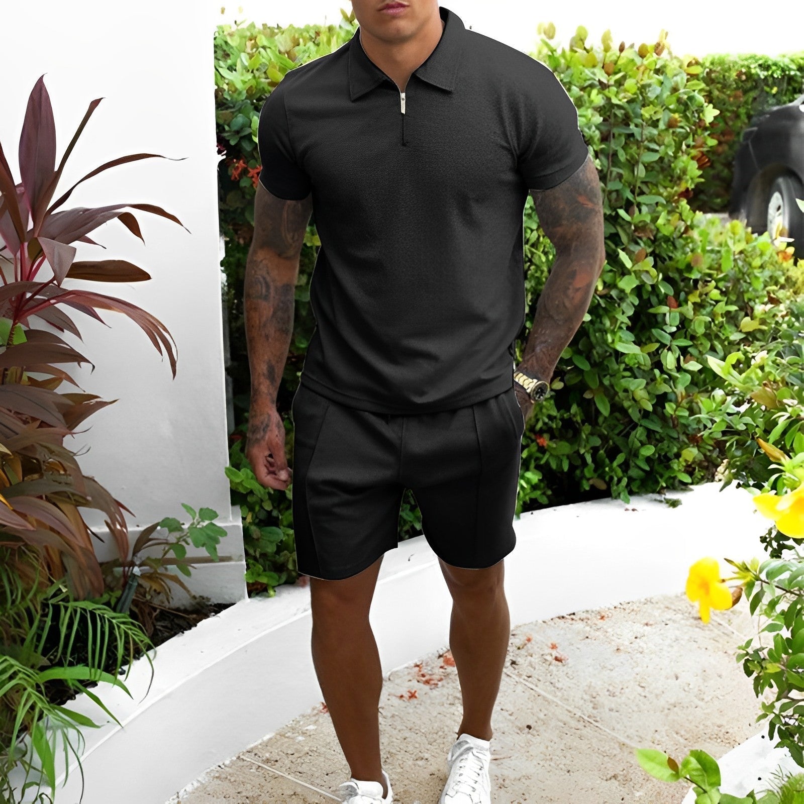 Two-Piece Set - Men's T-Shirt and Shorts Co-Ord Set for Summer-Chaps London-Black-S-Chaps London
