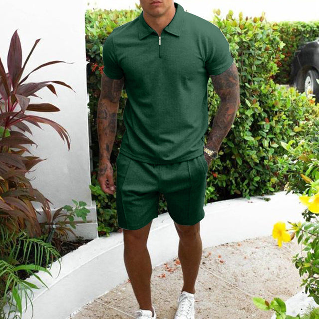 Two-Piece Set - Men's T-Shirt and Shorts Co-Ord Set for Summer-Chaps London-Green-S-Chaps London