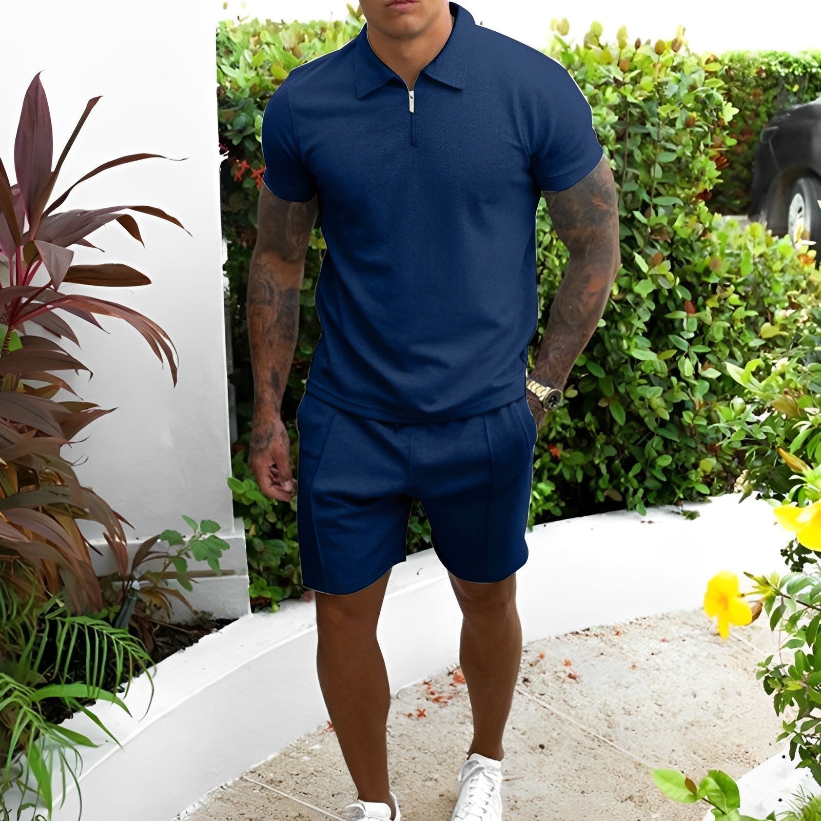 Two-Piece Set - Men's T-Shirt and Shorts Co-Ord Set for Summer-Chaps London-Light Blue-S-Chaps London
