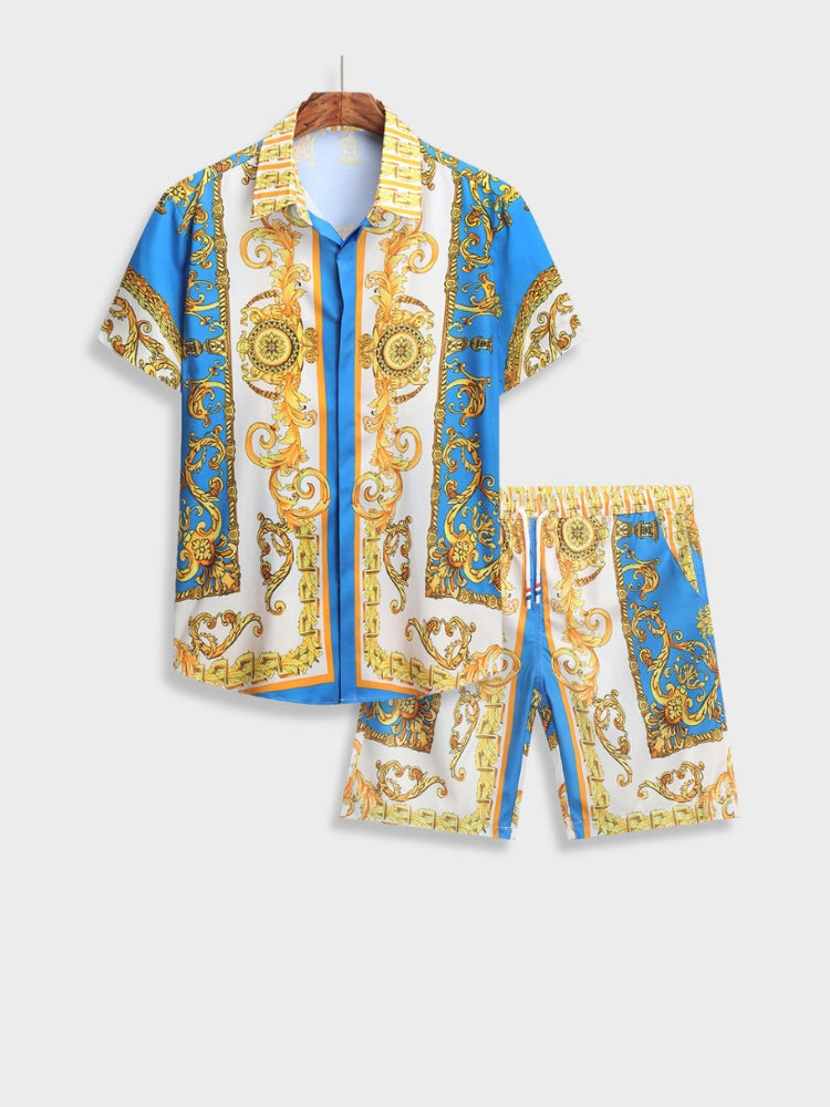 Two-Piece Set | Short Sleeve | Button-Up | Co-Ord Set | Men's Summer Clothes-Baroque Summer Set-Chaps London-Sky Blue-S-Chaps London