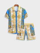 Two-Piece Set | Short Sleeve | Button-Up | Co-Ord Set | Men's Summer Clothes-Baroque Summer Set-Chaps London-Sky Blue-S-Chaps London