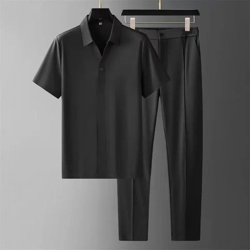 Two-Piece Set | Short Sleeve | Polo Shirt | Co-Ord Set | Men's Clothing-Chaps London-Black-M-Chaps London