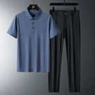 Two-Piece Set | Short Sleeve | Polo Shirt | Co-Ord Set | Men's Clothing-Chaps London-Blue-M-Chaps London