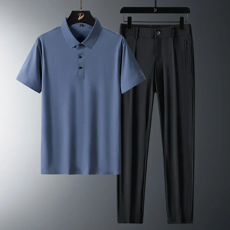 Two-Piece Set | Short Sleeve | Polo Shirt | Co-Ord Set | Men's Clothing-Chaps London-Blue-M-Chaps London