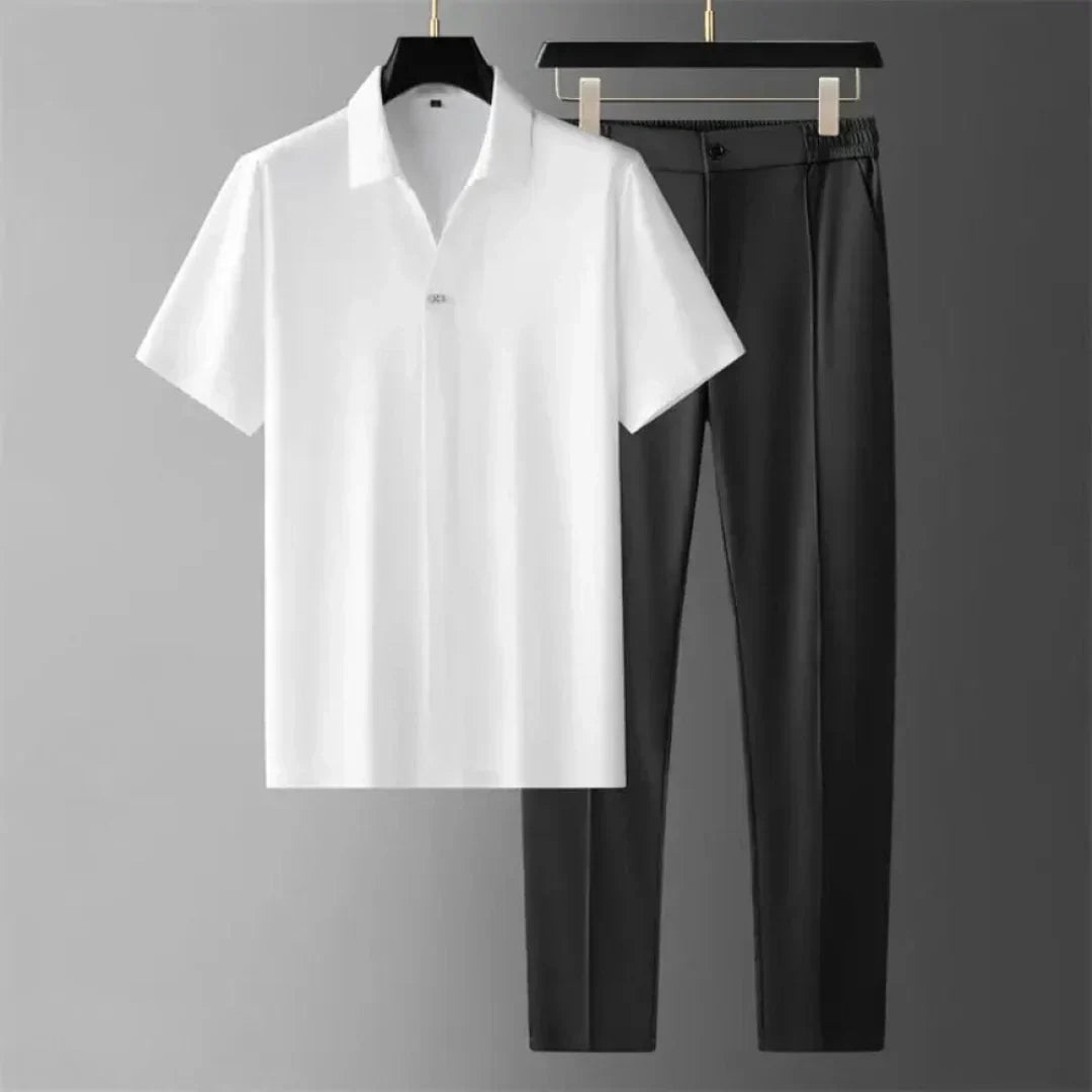 Two-Piece Set | Short Sleeve | Polo Shirt | Co-Ord Set | Men's Clothing-Chaps London-White-M-Chaps London