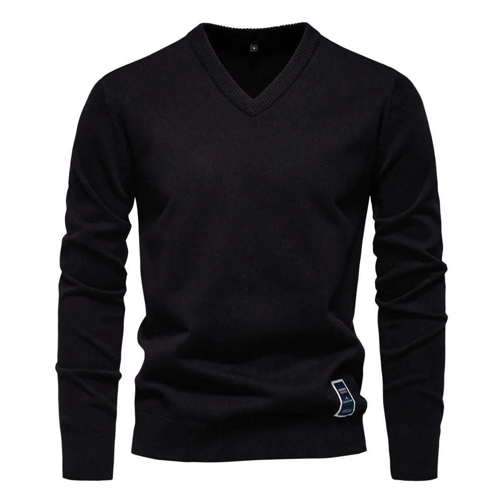 V Neck Jumper - Long Sleeve Knitted Men's Jumper-Trui man-Chaps London-Black-S-Chaps London
