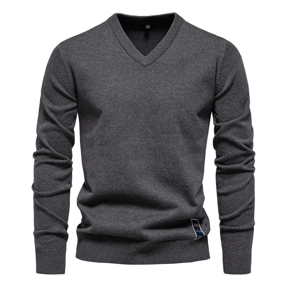 V Neck Jumper - Long Sleeve Knitted Men's Jumper-Trui man-Chaps London-Gray-S-Chaps London