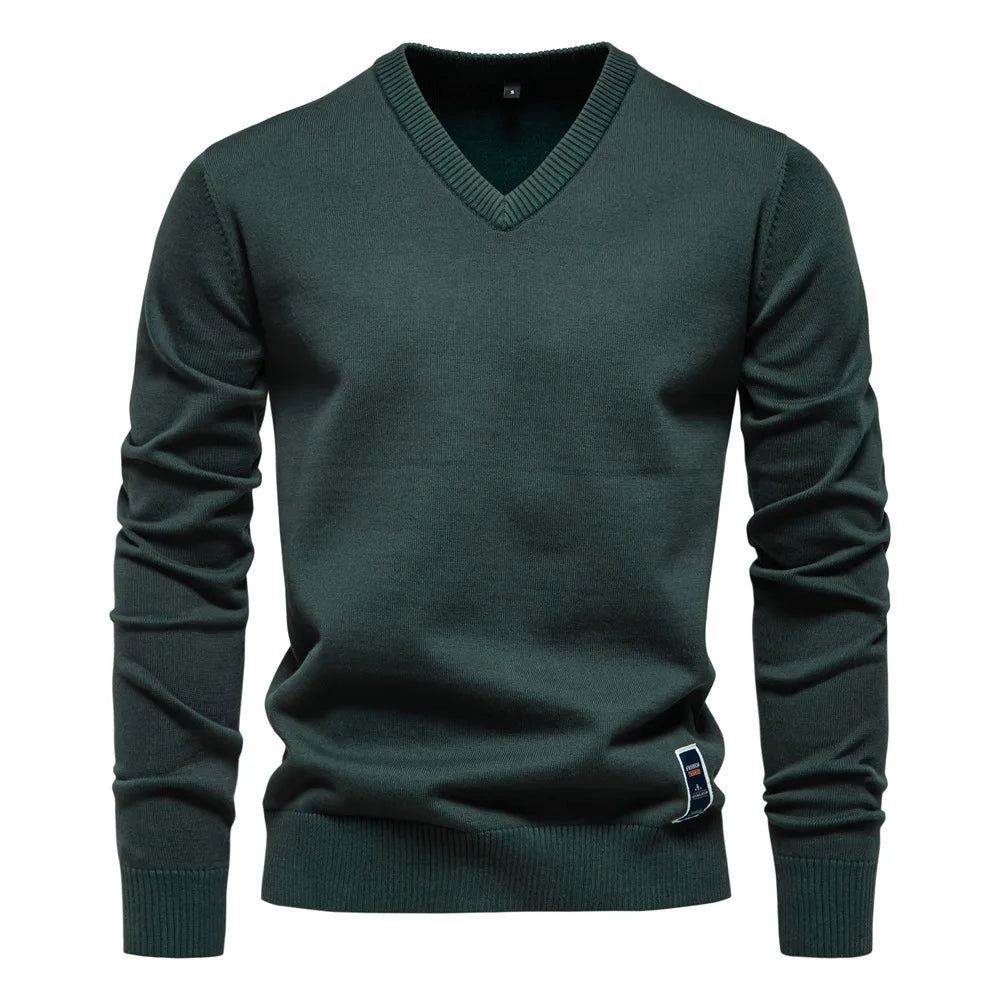 V Neck Jumper - Long Sleeve Knitted Men's Jumper-Trui man-Chaps London-Green-S-Chaps London