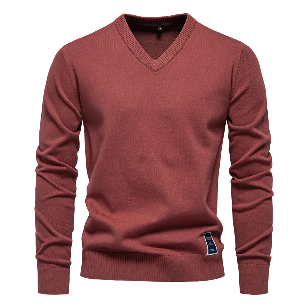 V Neck Jumper - Long Sleeve Knitted Men's Jumper-Trui man-Chaps London-Red-S-Chaps London