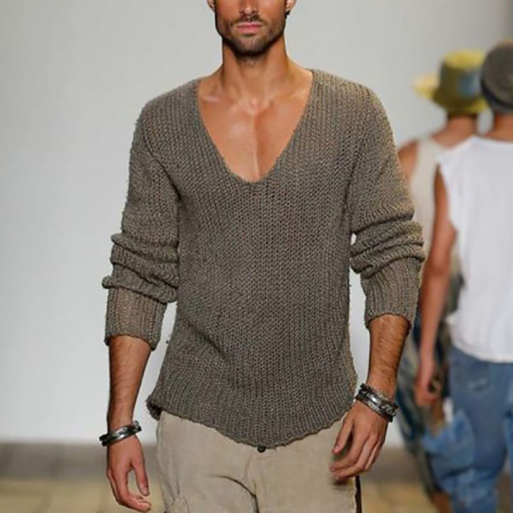 V-Neck Jumper | Long Sleeve | Autumn | Knitted Sweater | Men's Clothing-Chaps London-Gray-S-Chaps London
