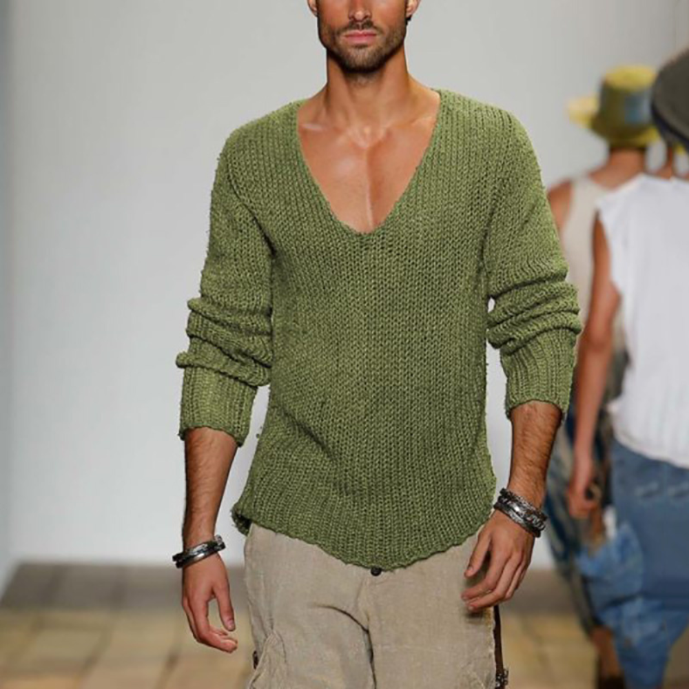 V-Neck Jumper | Long Sleeve | Autumn | Knitted Sweater | Men's Clothing-Chaps London-Green-S-Chaps London