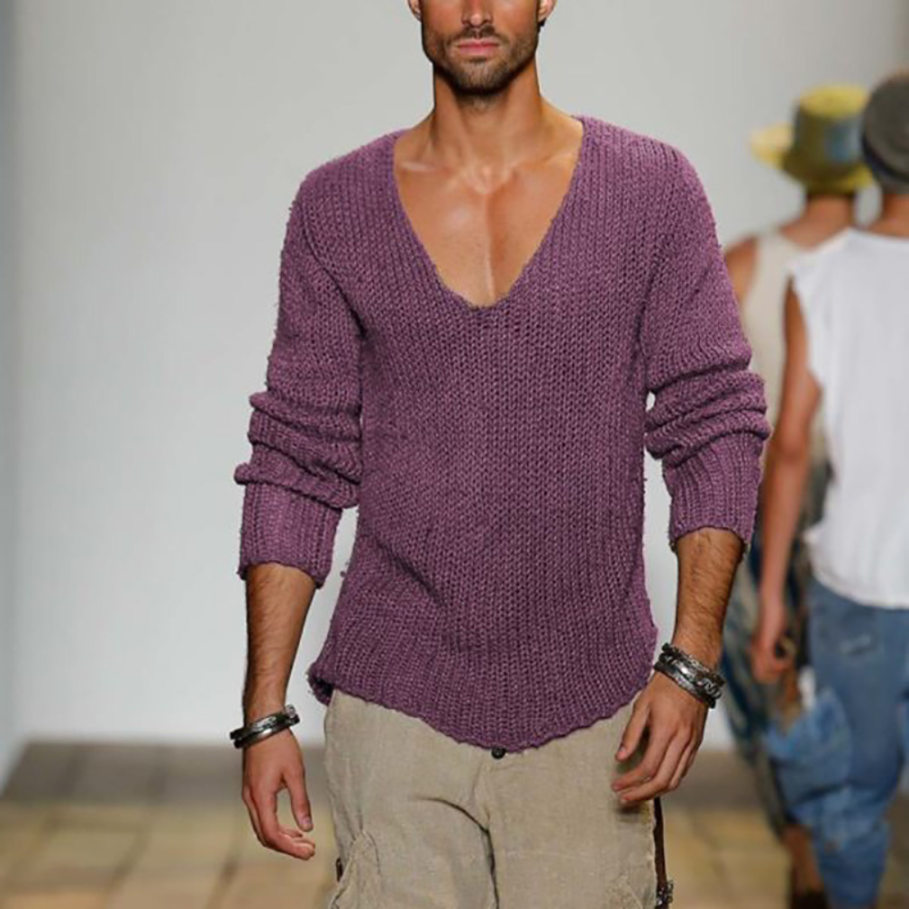 V-Neck Jumper | Long Sleeve | Autumn | Knitted Sweater | Men's Clothing-Chaps London-Purple-S-Chaps London