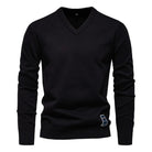 V-Neck Jumper - Men's Classic Casual Long Sleeve Knitted Sweater -Trui man-Chaps London-Black-S-Chaps London