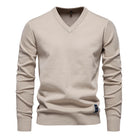 V-Neck Jumper - Men's Classic Casual Long Sleeve Knitted Sweater -Trui man-Chaps London-Khaki-S-Chaps London
