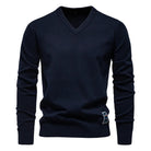 V-Neck Jumper - Men's Classic Casual Long Sleeve Knitted Sweater -Trui man-Chaps London-Navy Blue-S-Chaps London