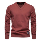V-Neck Jumper - Men's Classic Casual Long Sleeve Knitted Sweater -Trui man-Chaps London-Red-S-Chaps London