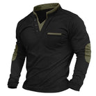V Neck Jumper - Men's Elbow Patches Button Neck-Men's V-Neck Pullover Sweater-Chaps London-Army Green-S-Chaps London