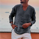 V-Neck Shirt - Men's Lightweight Loose Fit Long Sleeve T-Shirt-Plain V-Neck Casual Shirt for Men-Chaps London-Dark Gray-S-Chaps London