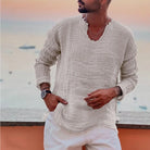 V-Neck Shirt - Men's Lightweight Loose Fit Long Sleeve T-Shirt-Plain V-Neck Casual Shirt for Men-Chaps London-White-S-Chaps London
