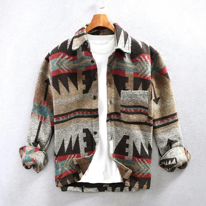 Vintage Jacket - Button-Up - Printed - Overshirt Jacket - Men's Jacket-New Arrivals-Chaps London-Dark Brown-S-Chaps London