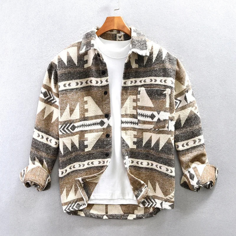 Vintage Jacket - Button-Up - Printed - Overshirt Jacket - Men's Jacket-New Arrivals-Chaps London-Light Brown-S-Chaps London