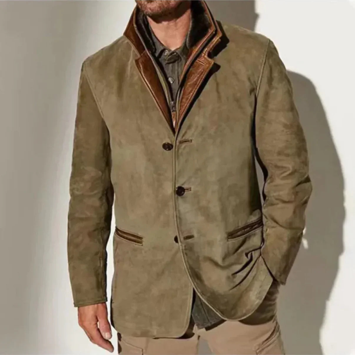 Vintage Jacket | Button-Up | Zip-Up | Men's Jacket-Jacket for Men-Chaps London-Khaki-S-Chaps London