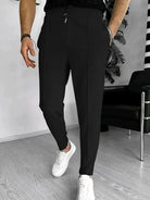 Waffle Joggers - Men's Slim Fit Drawstring Trousers-Joggers-Chaps London-Black-S-Chaps London