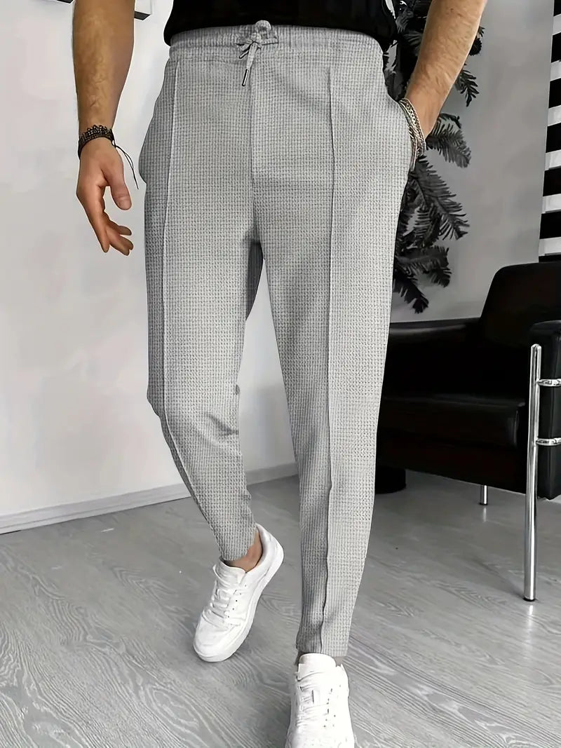 Waffle Joggers - Men's Slim Fit Drawstring Trousers-Joggers-Chaps London-Grey-S-Chaps London