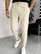Waffle Joggers - Men's Slim Fit Drawstring Trousers-Joggers-Chaps London-Khaki-S-Chaps London