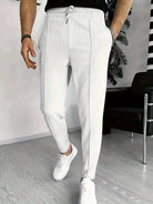 Waffle Joggers - Men's Slim Fit Drawstring Trousers-Joggers-Chaps London-White-S-Chaps London