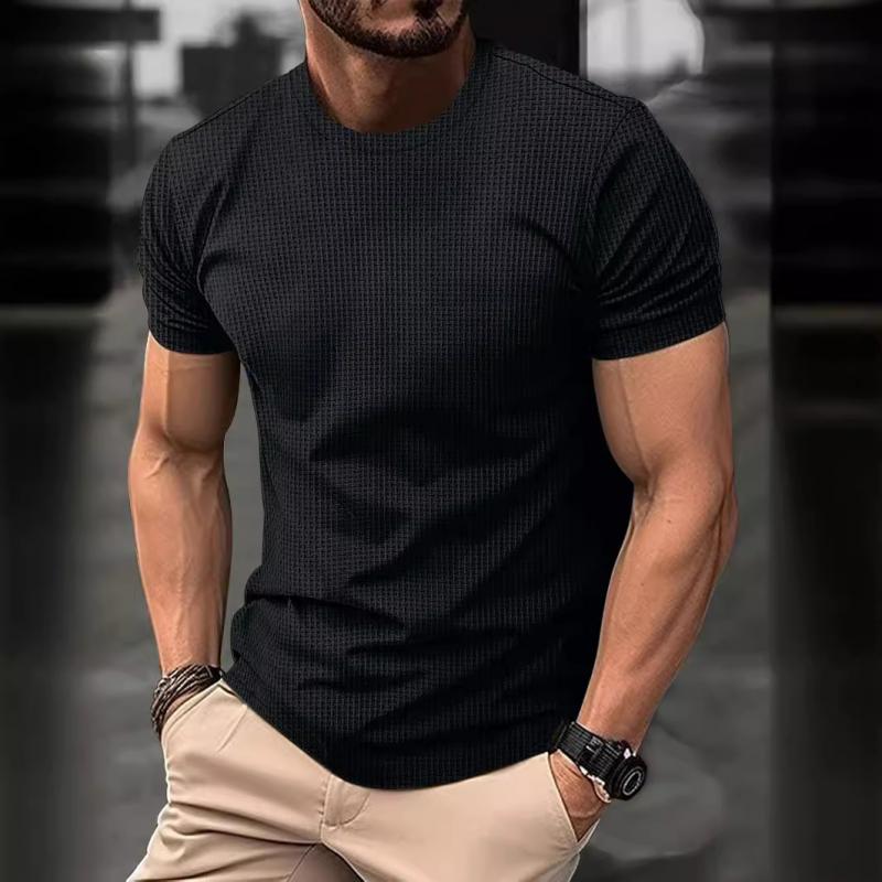 Waffle T-Shirt - Men's Short Sleeve Round Neck-T-shirts-Chaps London-Black-S-Chaps London