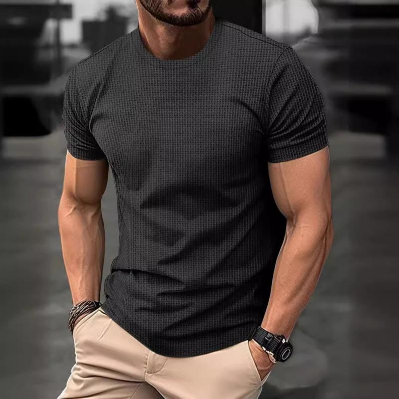 Waffle T-Shirt - Men's Short Sleeve Round Neck-T-shirts-Chaps London-Gray-S-Chaps London