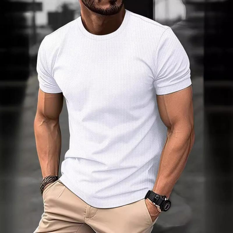 Waffle T-Shirt - Men's Short Sleeve Round Neck-T-shirts-Chaps London-White-S-Chaps London