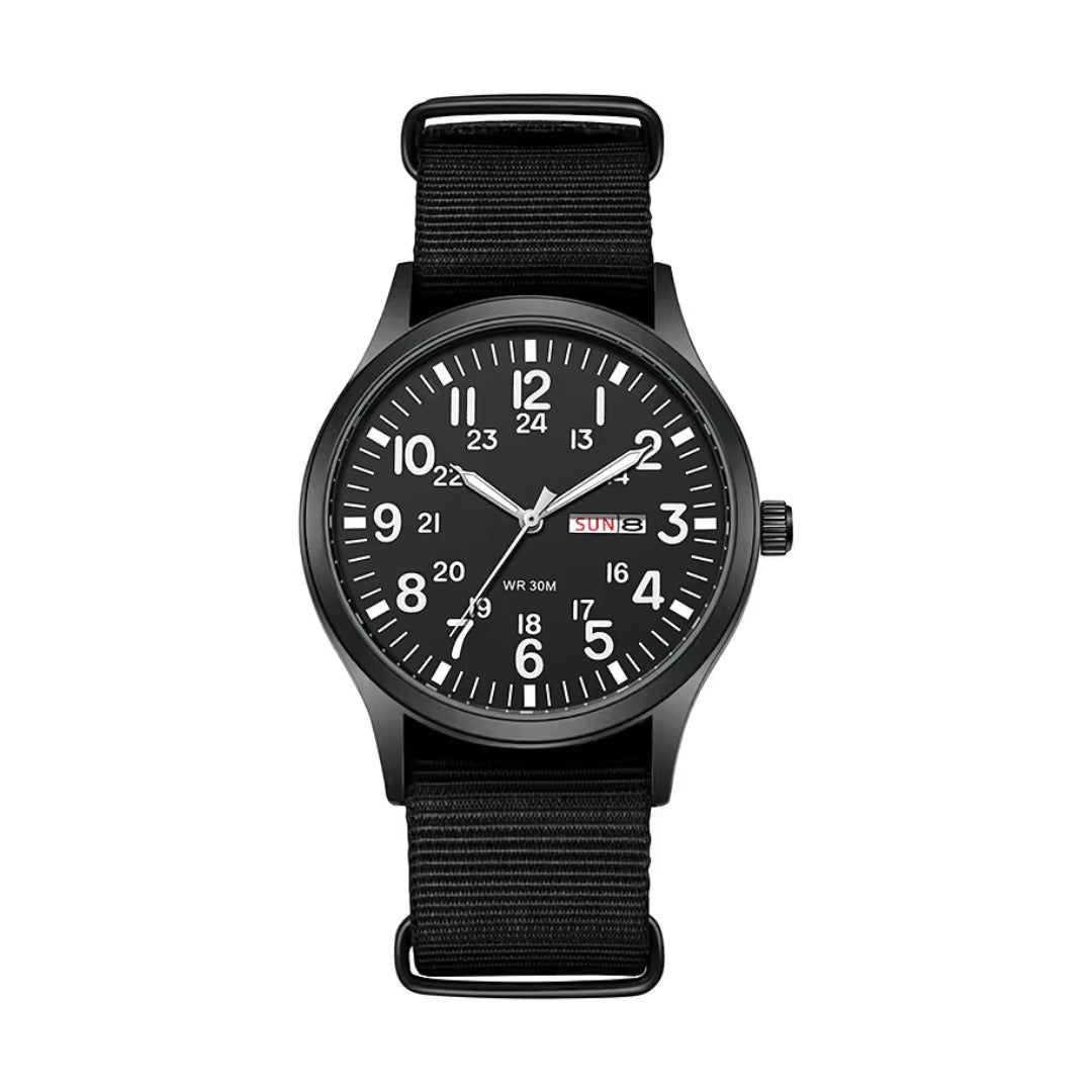 Watch - Men's Military Style Nylon NATO Strap-Watch-Chaps London-Black-Chaps London