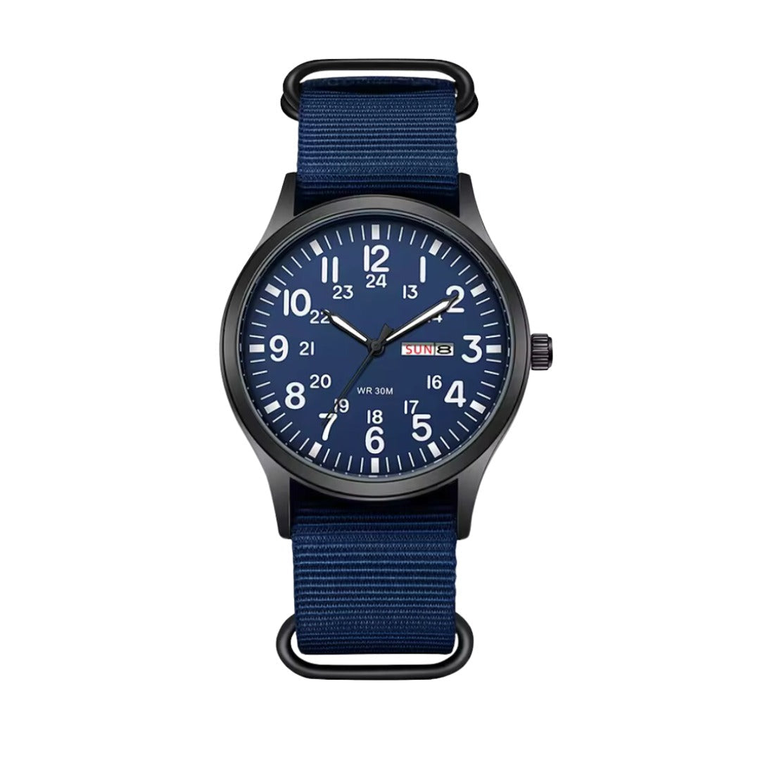 Watch - Men's Military Style Nylon NATO Strap-Watch-Chaps London-Blue-Chaps London
