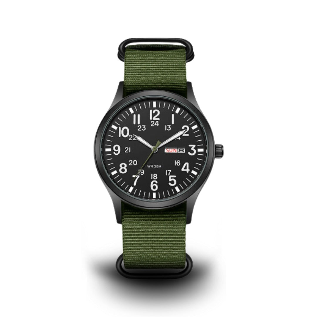 Watch - Men's Military Style Nylon NATO Strap-Watch-Chaps London-Green Black-Chaps London
