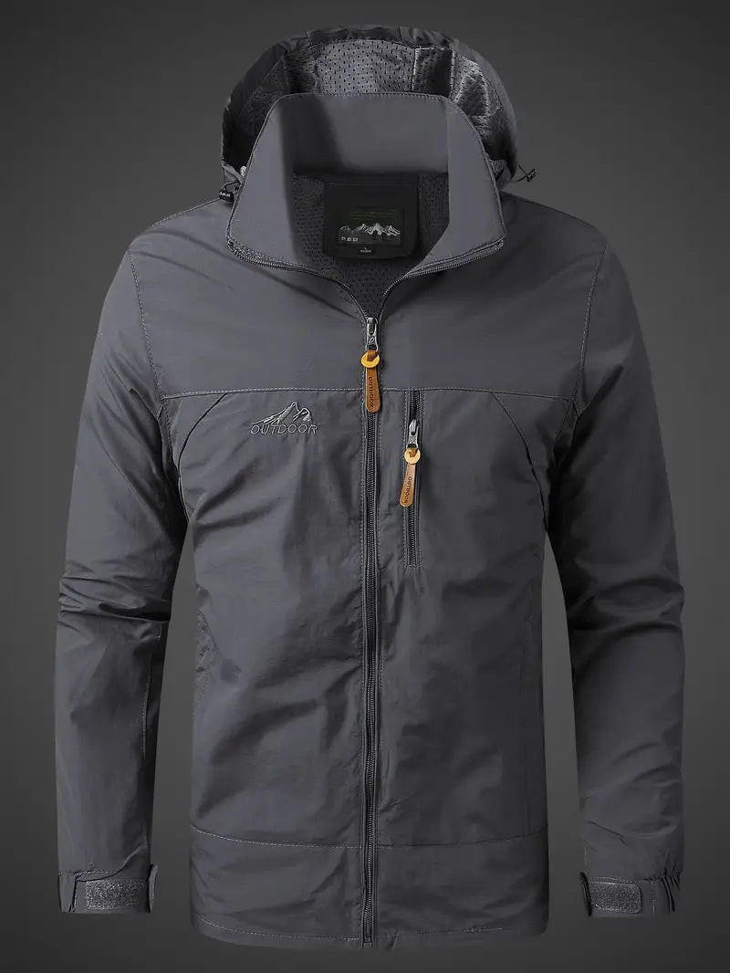 Waterproof Jacket - Hooded Men's Outdoor Windbreaker Jacket-Men's Windbreaker Jacket-Chaps London-Gray-S-Chaps London