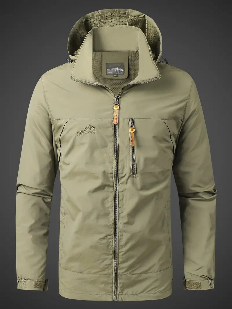 Waterproof Jacket - Hooded Men's Outdoor Windbreaker Jacket-Men's Windbreaker Jacket-Chaps London-Khaki-S-Chaps London