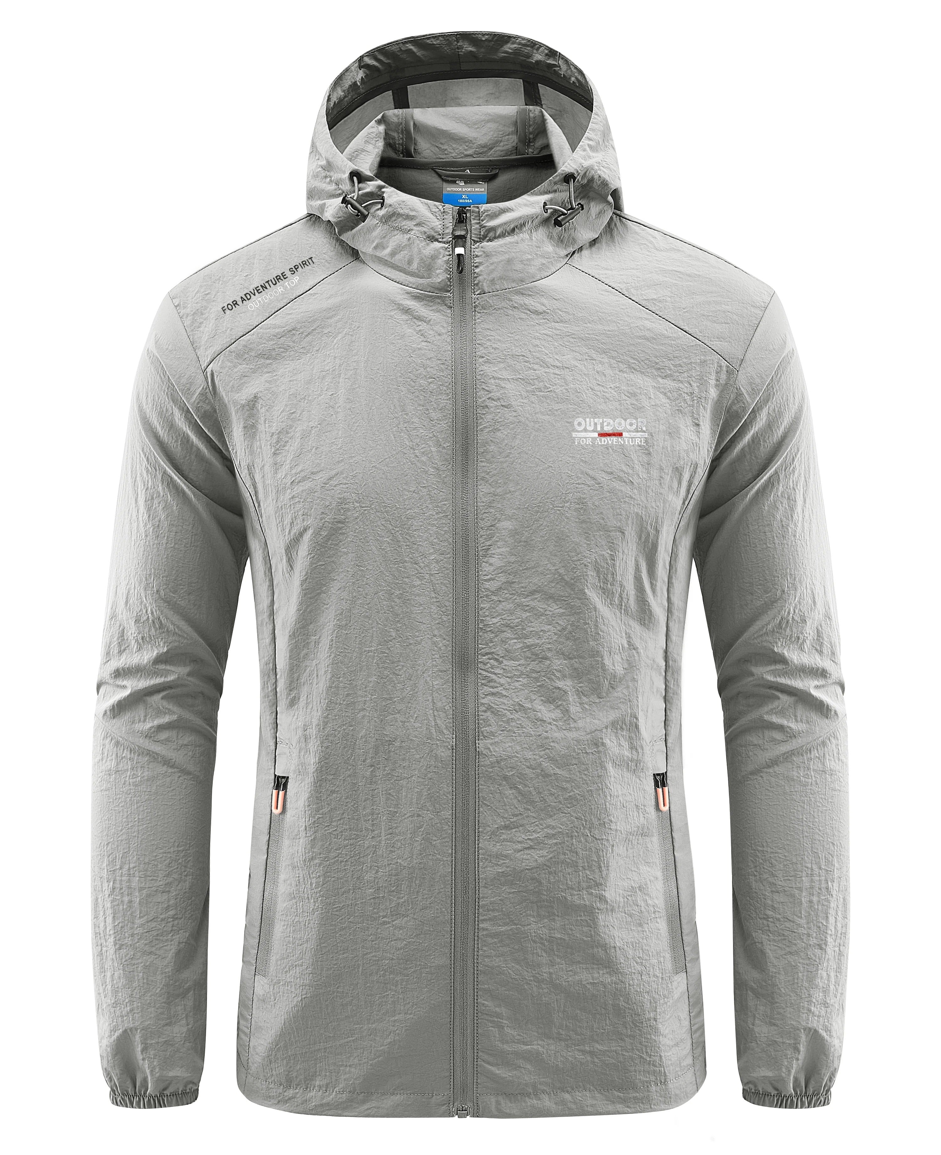 Waterproof Jacket - Men's Lightweight Hooded Windbreaker-Men's Waterproof Running Jacket-Chaps London-Light Gray-M-Chaps London