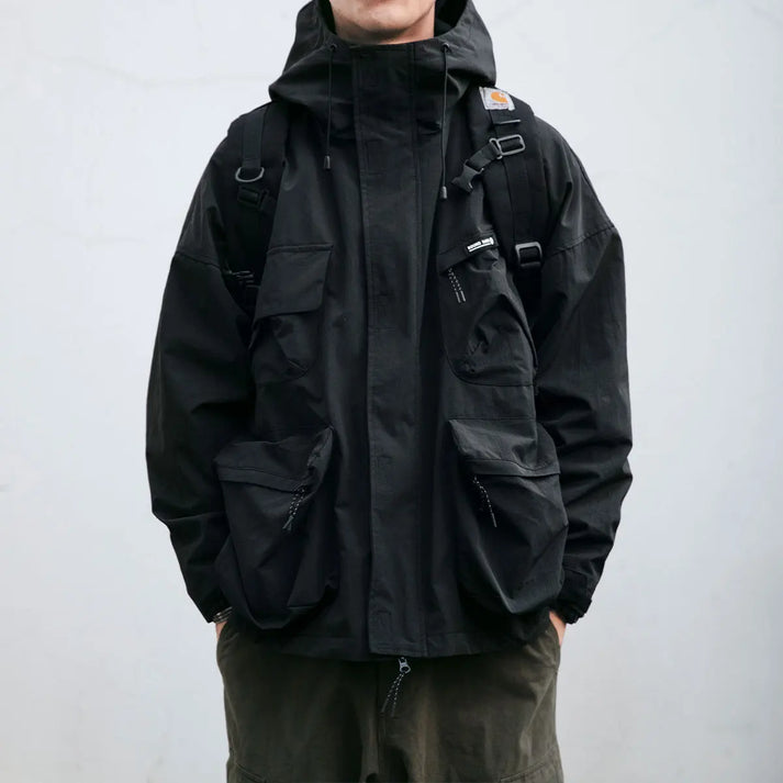 Weatherproof Jacket | Oversized | Hooded | Cargo Jacket | Men's Jacket-Jackets-Chaps London-Black-M-Chaps London