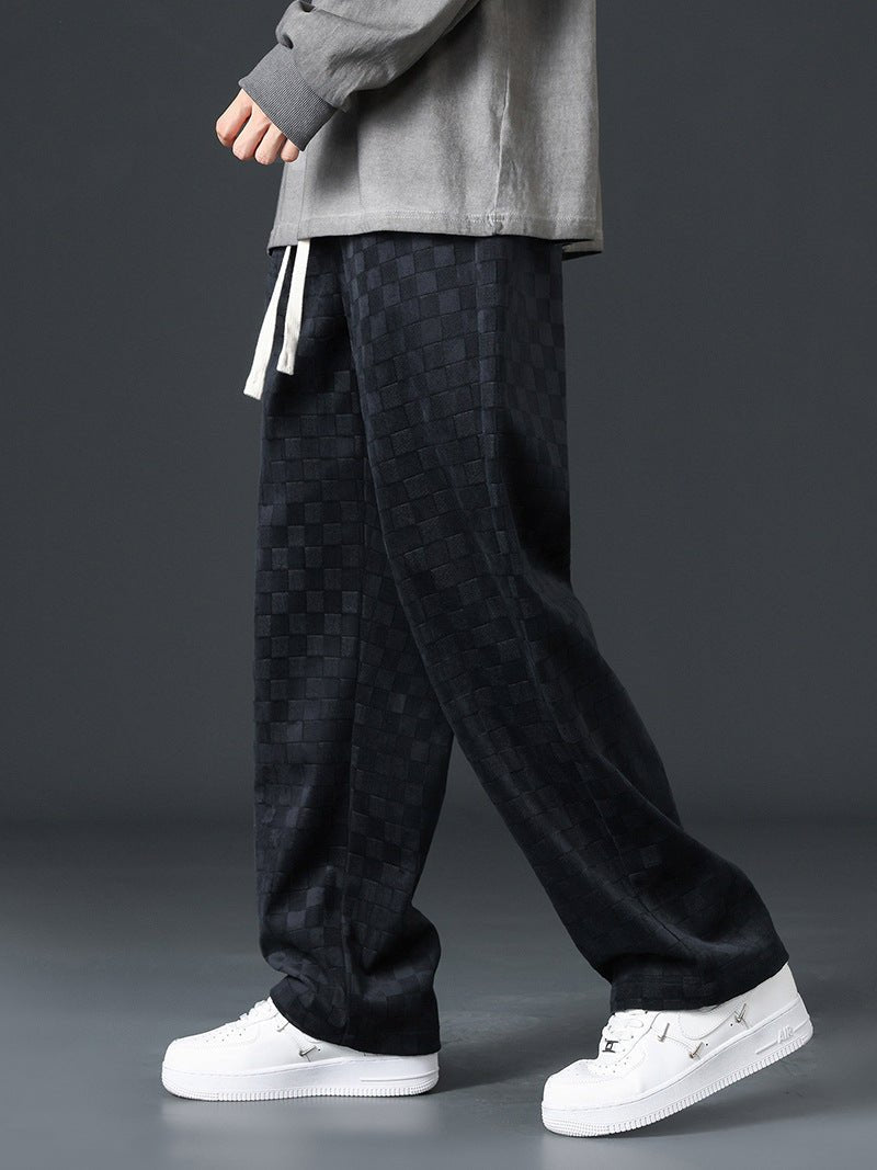 Wide Leg Joggers - Men's Check Elastic Waist-Joggers-Chaps London-Black-S-Chaps London