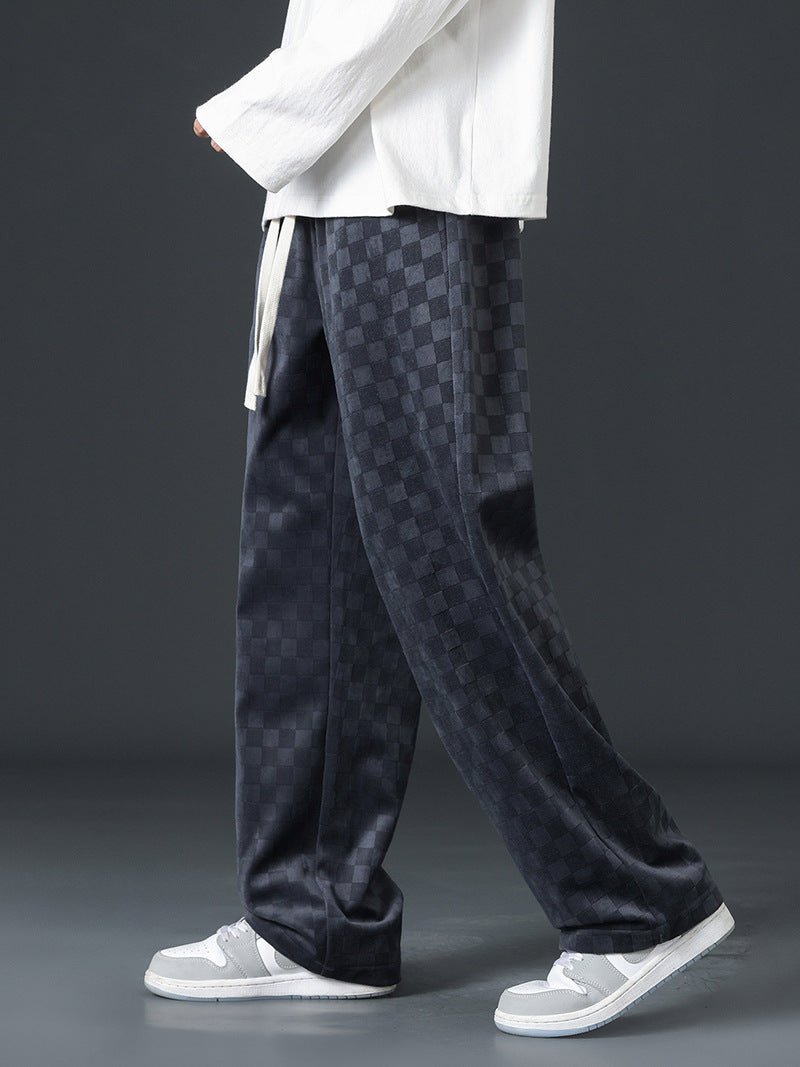 Wide Leg Joggers - Men's Check Elastic Waist-Joggers-Chaps London-Blue-S-Chaps London