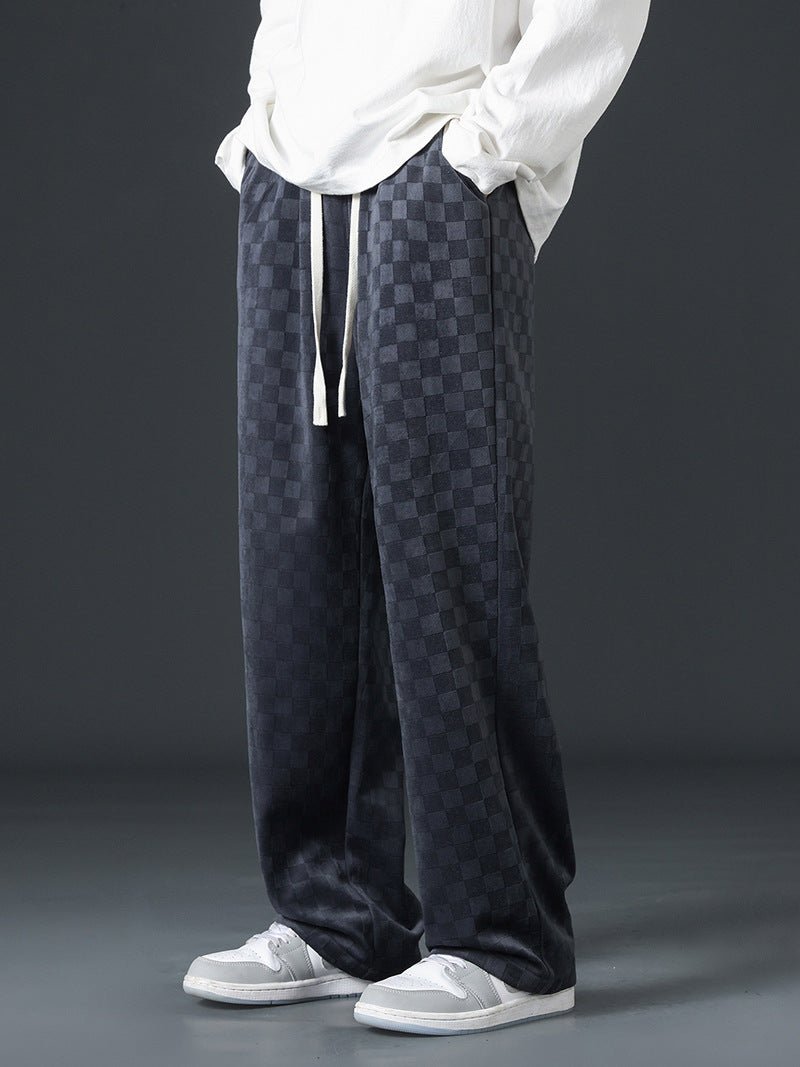 Wide Leg Joggers - Men's Check Elastic Waist-Joggers-Chaps London-Chaps London