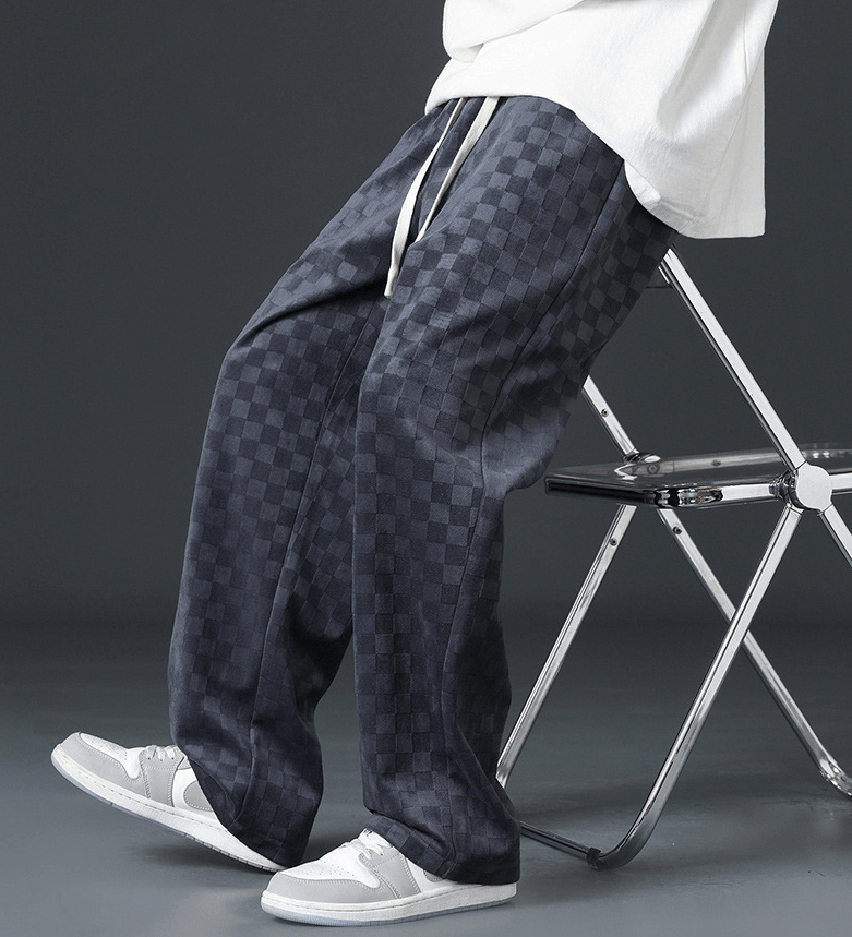 Wide Leg Joggers - Men's Check Elastic Waist-Joggers-Chaps London-Chaps London