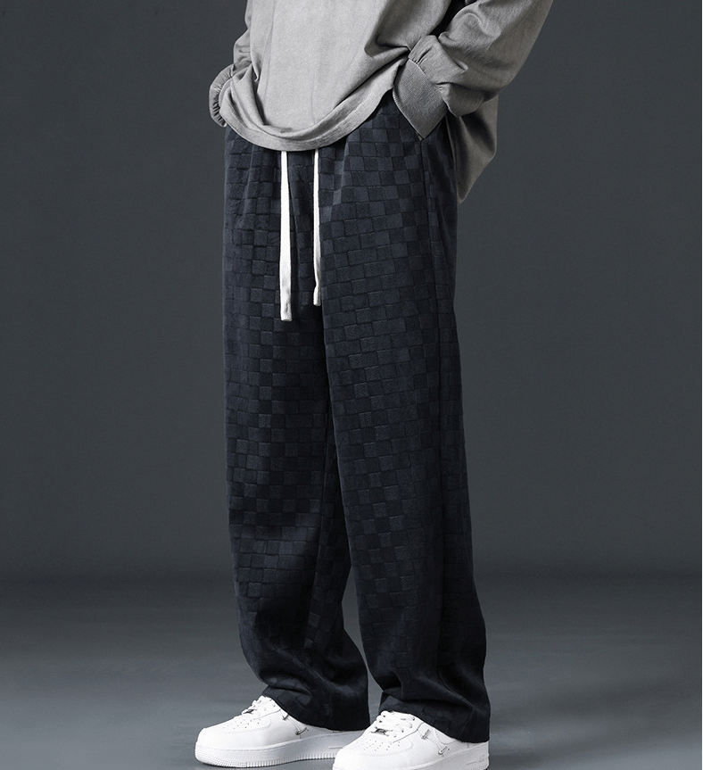 Wide Leg Joggers - Men's Check Elastic Waist-Joggers-Chaps London-Chaps London