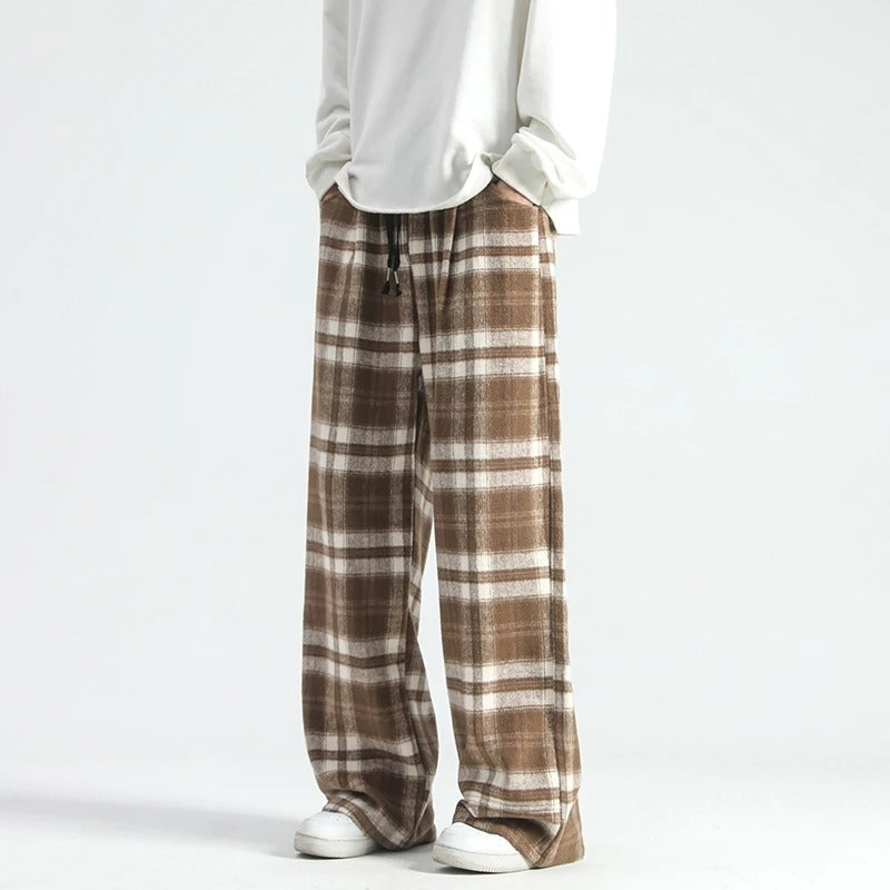 Wide Leg Pants - Plaid - Relaxed Fit - Loose Fit Pants - Men's Pants-Men's long pants-Chaps London-Chaps London