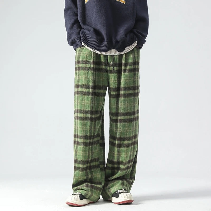 Wide Leg Pants - Plaid - Relaxed Fit - Loose Fit Pants - Men's Pants-Men's long pants-Chaps London-Chaps London